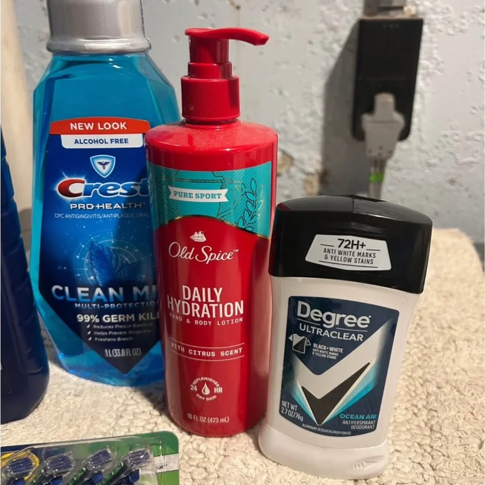Mens hygiene bundle! Body wash, Axe, lotion, razors, deodorant, mouthwash
